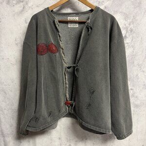 Kunkys Wearable Art Cardigan Sweatshirt Womens Size 2 Gray Sweater Artwear